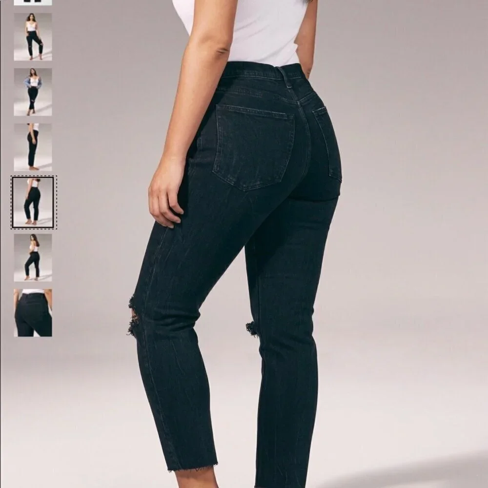 Abercrombie 2 (26) Ultra High Rise Mom Womens Jeans Black Distressed Frayed Hems